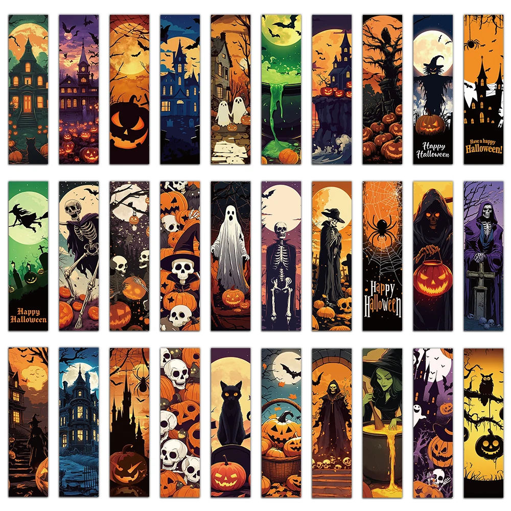 30PCS Halloween Scene Bookmarks Festival Atmosphere Pumpkin Ghosts Reading Book Pages Book Tags Student Creative Gifts