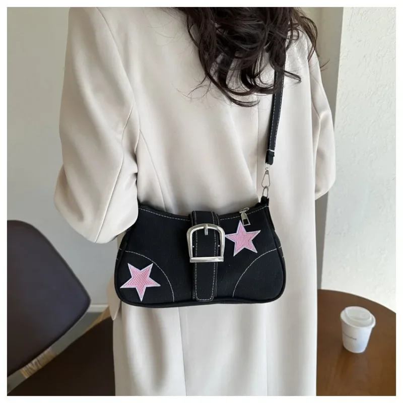 

Retro Contrasting Underarm Small Crossbody Bag for Women's New Canvas Shoulder Bag Casual Small Square Luxury Brand Shoulder Bag