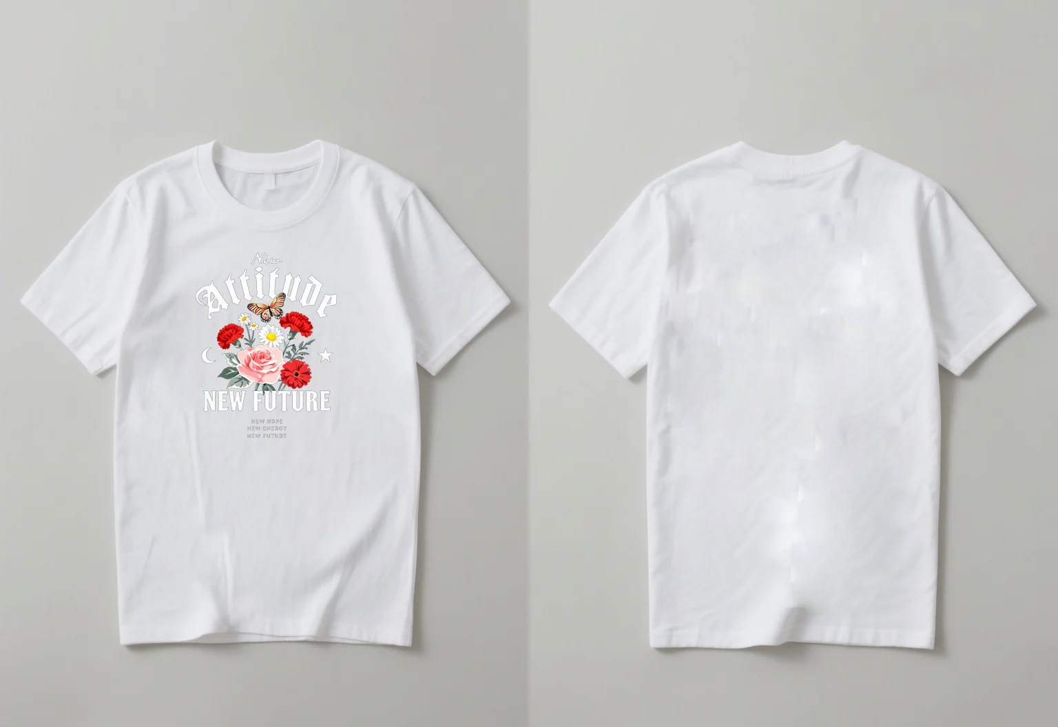 2025 nueva moda mariposa flor y letras impresas camisetas hombres y mujeres casual cuello redondo tops