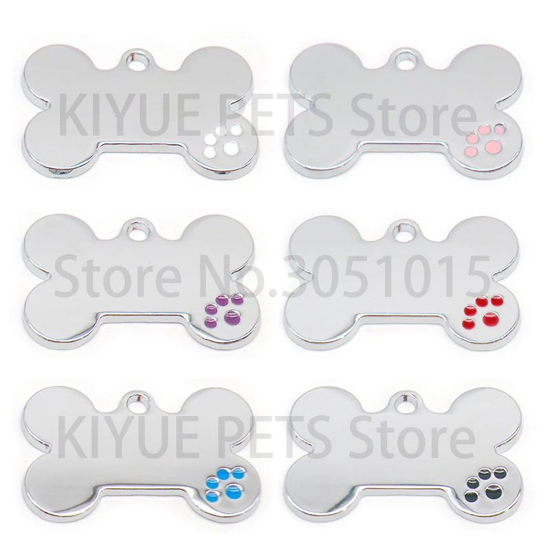 20Pcs DOG ID TAG Bone Paw Shape Charms Dog Bone Tag Dogs NamePlate Silver Pendants DIY Making Laser engraving Findings Jewelry