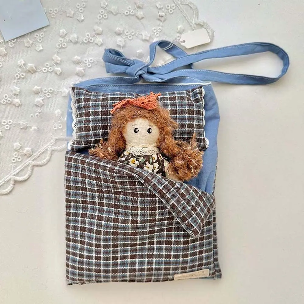 

Adjustable Strap Lace Plaid Cloth Pouch Large Capacity Polyester Pillow Crossbody Bag Countryside Style Lightweight