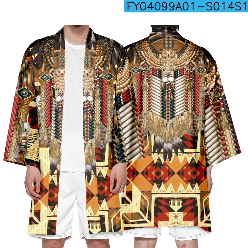 American Native Indian 3D Print Japanese Kimono Men Cardigan Shirt Yukata Men Haori Obi Clothes Samurai Clothing Streetwear