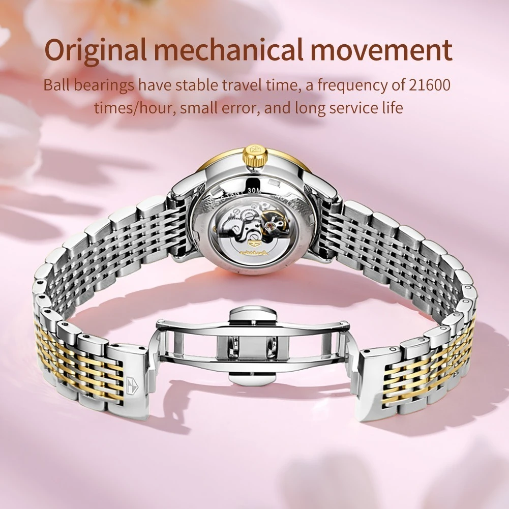 JSDUN 8943 기계식 패션 시계 선물 스테인레스 스틸 시계 밴드 라운드 다이얼 손목 시계 달력