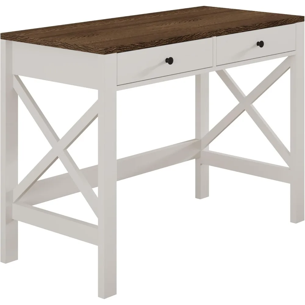 مكتب كمبيوتر مدمج 39 مع أدراج للمكتب المنزلي، طاولة كتابة دراسة صغيرة مع تصميم ثابت بإطار X