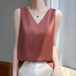 2024 Women's Summer New Sling Front And Rear V-Neck One Piece Two Wear Fashion Loose Silk Sexy T-shirt Versatile Top RW F138