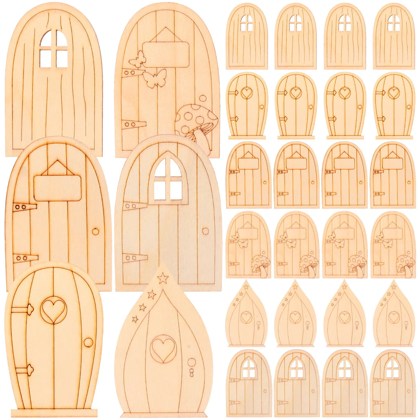 Kids Outdoor Fairy Garden - 5Sets Natural Wood Fairy Door Garden
