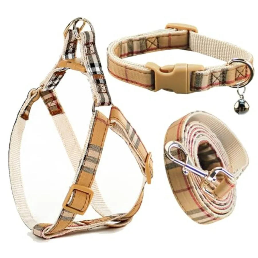 

Cute Plaid Dog Collar Harness and Leash with Safety Buckle - Adjustable and No Pull Comfortable Dog Collars for Small Puppy, St