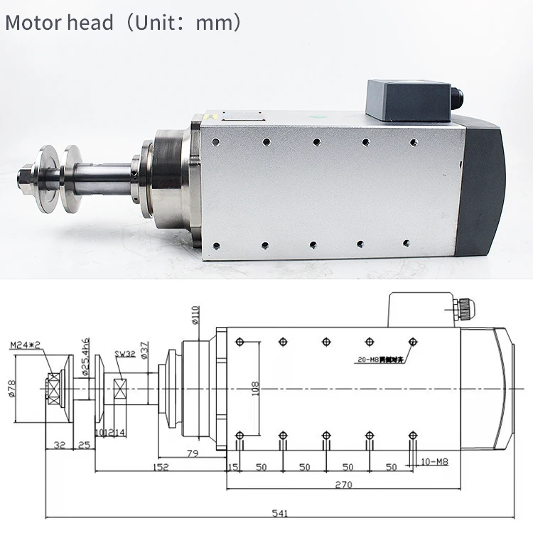 Customized Three-phase 220V 380V air Cooled Extension Shaft Grinding Polishing Cnc Spindle Motor