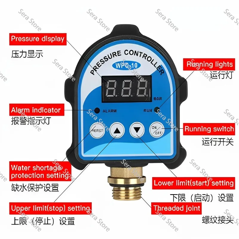 WPC10 Digital Water Pressure Switch Digital Display Eletronic Water Pressure Controller for Booster Pump with G1/2
