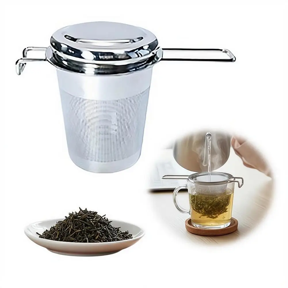 Tea Infuser Fine Mesh Coffee Filter Double Handle Tea Strainer with Lid Leakproof Hanging Cup Tea Maker Mug view 4