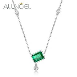 ALLNOEL Original 925 Silver Necklace Certificate 6*8mm Lab Created Emerald Green Zircon Women's Neck Chain Elegant Fine Jewelry