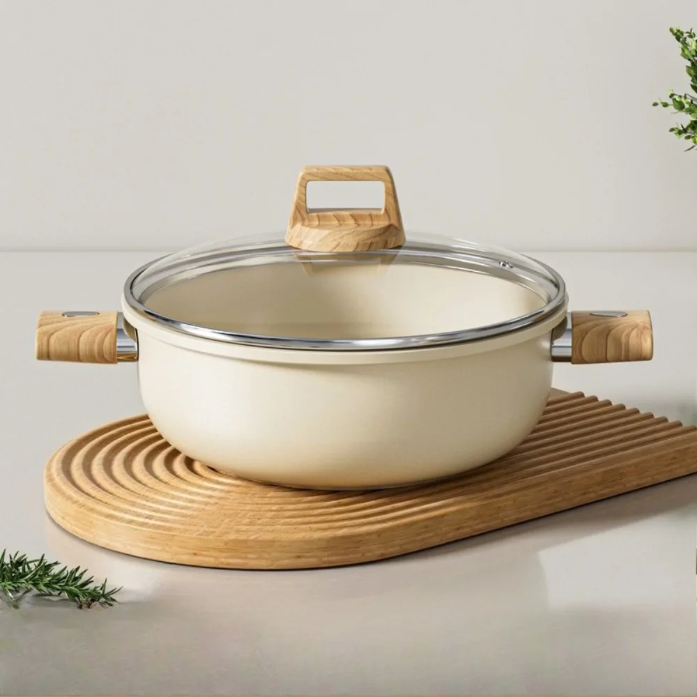 Stone Non Stick Double Ear Soup Pot Home Stew Cooker Universal Stove Steamer Wear Resistant Even Heat Distribution for Family