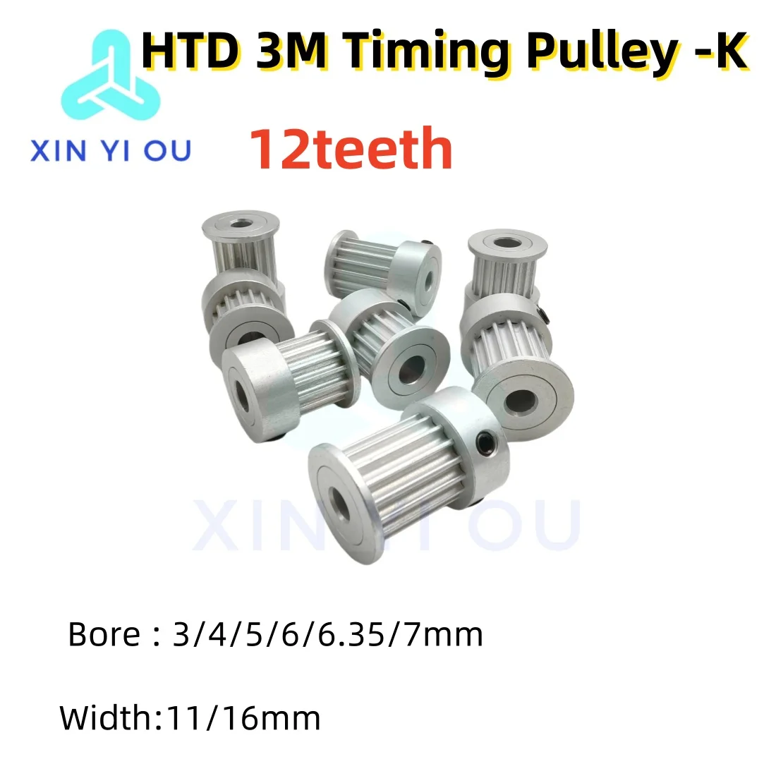 HTD 3M Timing Pulley 12teeth-K Type Bore 3/4/5/6/6.35/7mm  Belt Width11/16mm3M Synchronous Wheel