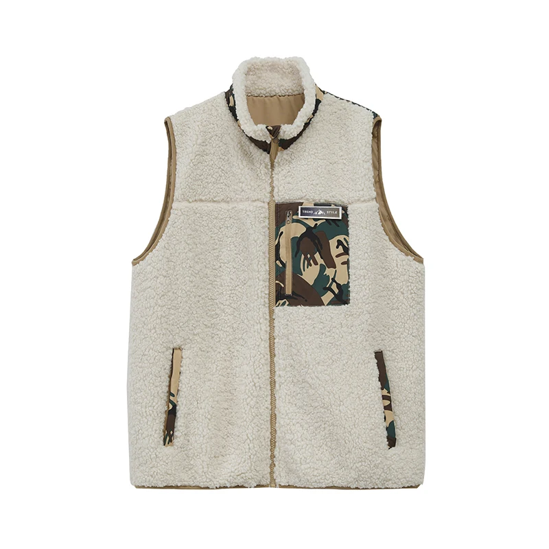 

Mens Fuzzy Sherpa Fleece Vest Jackets Oversized Casual Trendy Patch Design Cozy Warm Sleeveless Autumn Winter Outerwear