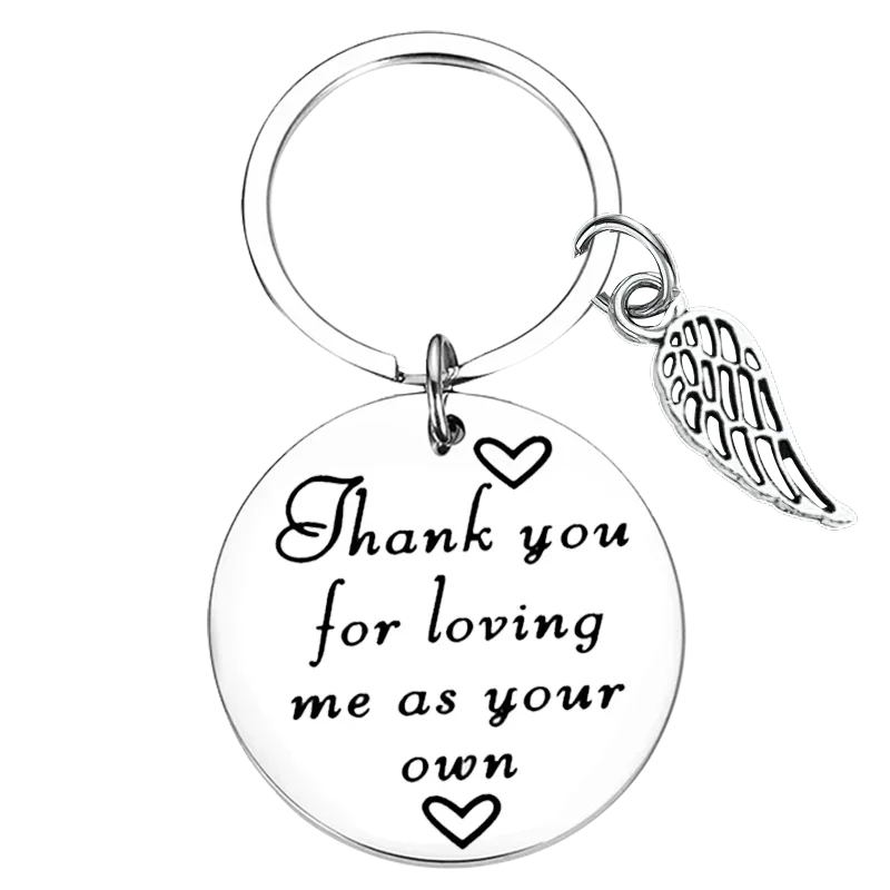 Mother Father Gift Keychain Pendant Thank You For Loving Me As Your Own Key Chains Step Mom Dad Gift