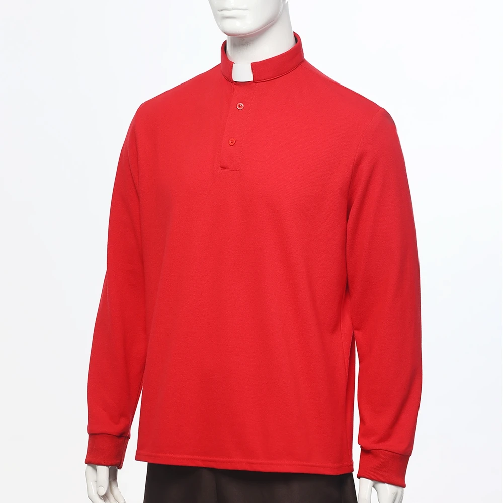 Camisa polo masculina com gola clero, manga comprida, pastor, ministro, pregador, sacerdote