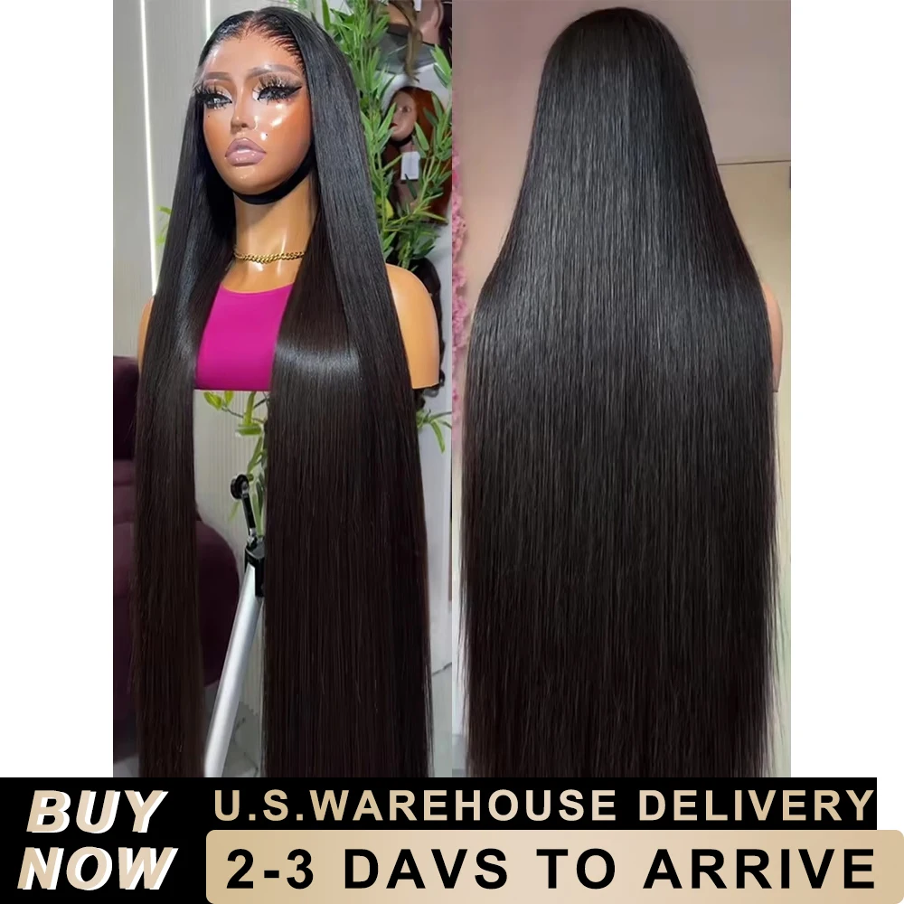 

250 Density Straight Lace Front Human Hair Wig 42Inch HD Transparent Lace Frontal Wigs 13x6 100% Brazilian Pre Plucked For Women