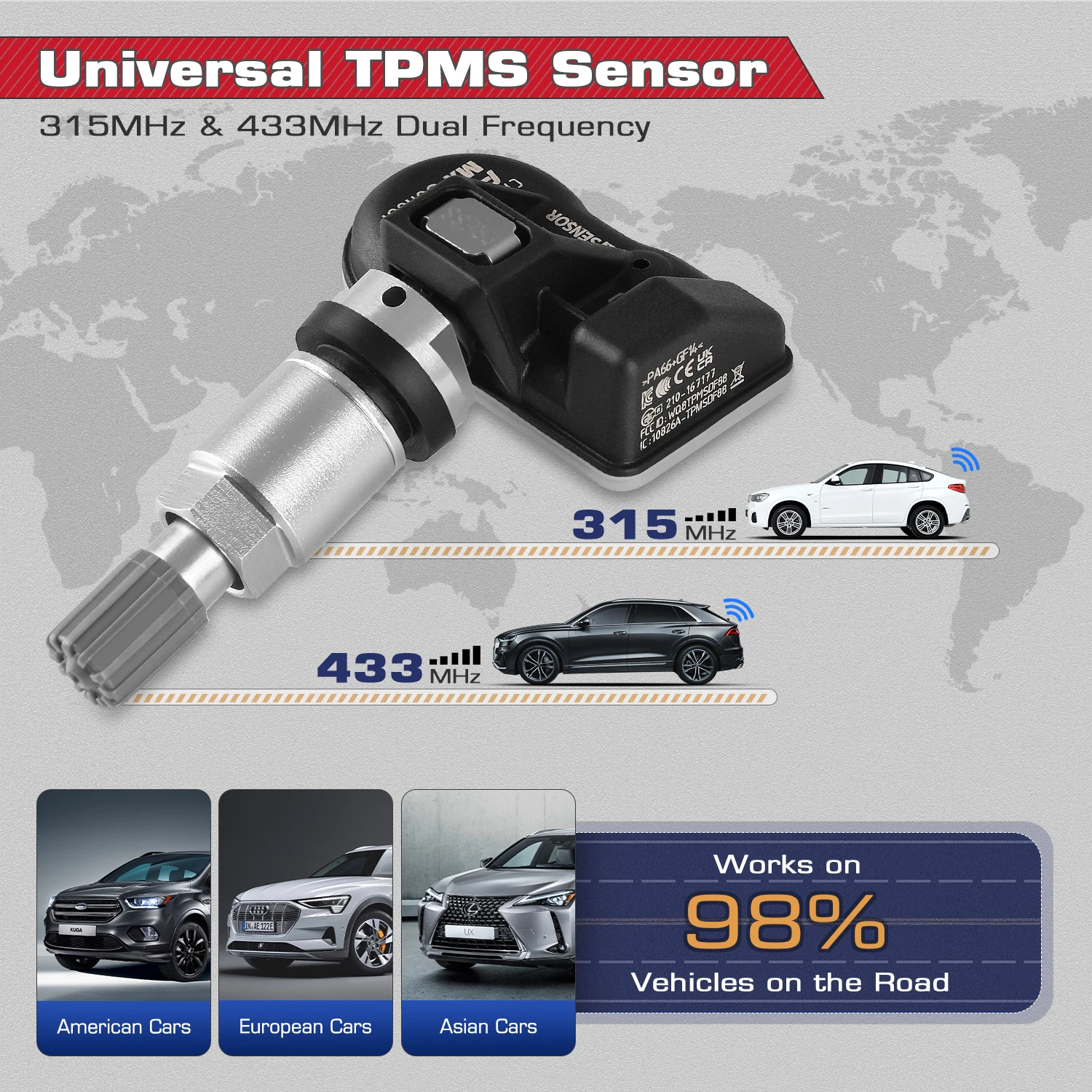 Sensores Autel MX Sensor de presión 2 en 1 Frecuencias de 315 MHz + 433 MHz Sensor TPMS de repuesto para neumáticos Funciona con TS501 TS508WF ITS600E