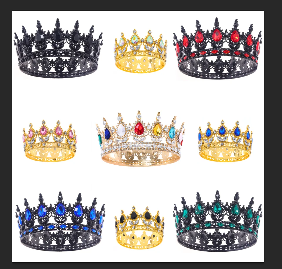 Black Crystal Tiaras and Crowns Queen Princess Pageant Diadem Women Girl Hair Ornaments Bridal Wedding Hair Jewelry Accessories