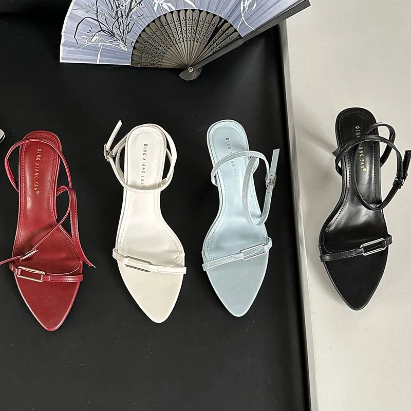 Fashion Metal Women Pumps Heels Shoes  Female Pointed Toe 2024 Ankle Buckle Strap Footwear Ladies High Heels Sandals Shoes