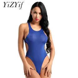 YiZYiF Women Body Suit Sexy Leotard One Piece See Through Sheer Scoop Neck Sleeveless High Cut Backless Leotard Body Suit