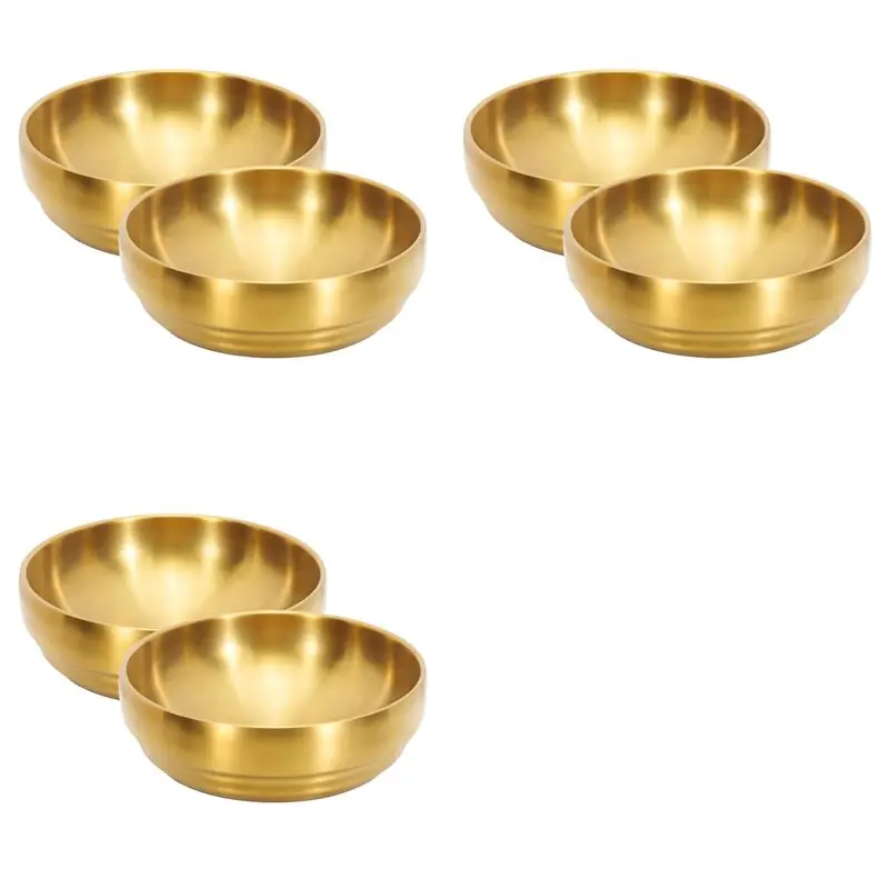 AB06 Lot de 6 grands bols à soupe en acier inoxydable doré de 7,3 pouces, plat à sashimi à double paroi de 35 oz, bols de service incassables, bols à riz