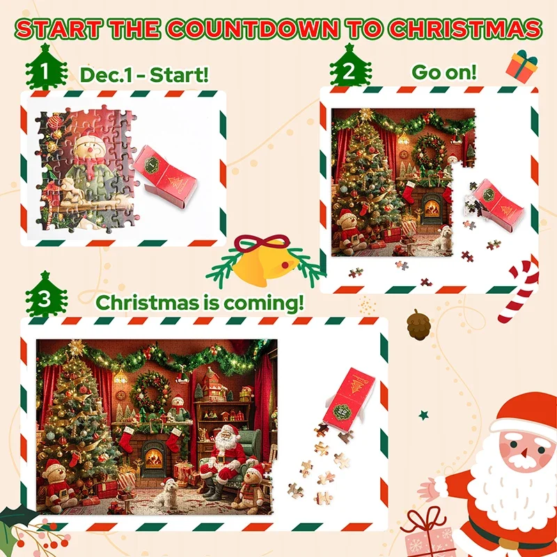 2024 Advent Calendar 24 Days Christmas Puzzles Festive Fireplace 1008 Pieces Jigsaw Puzzle Xmas Party New Year Gifts for Kids