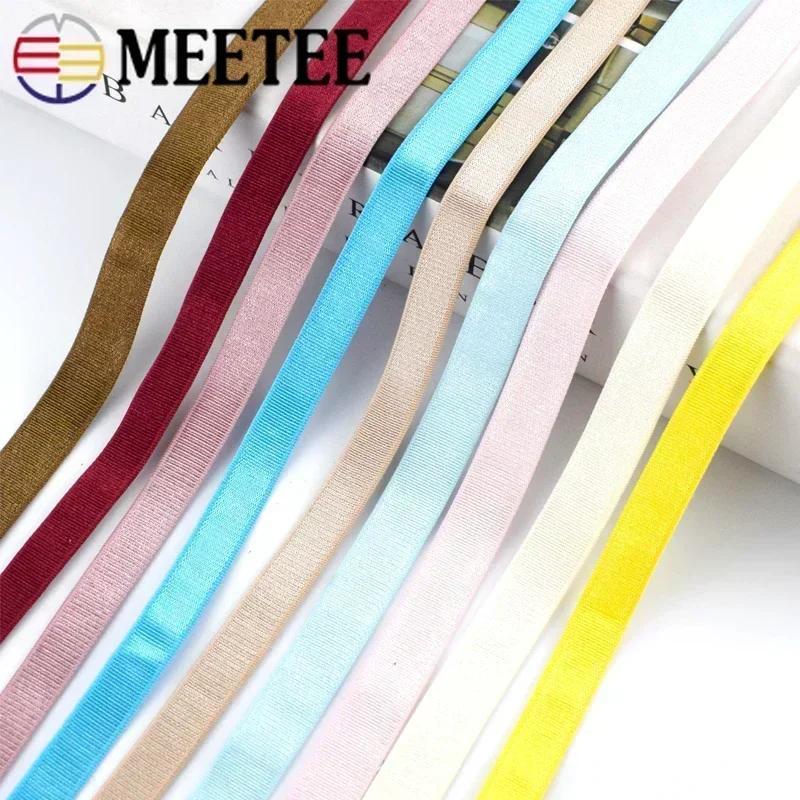 Meetee 5/10/20Meters 10mm Width Colored Elastic Bands Underwear Shoulder Strap Bra Nylon Webbing DIY Garment Sewing Accessories