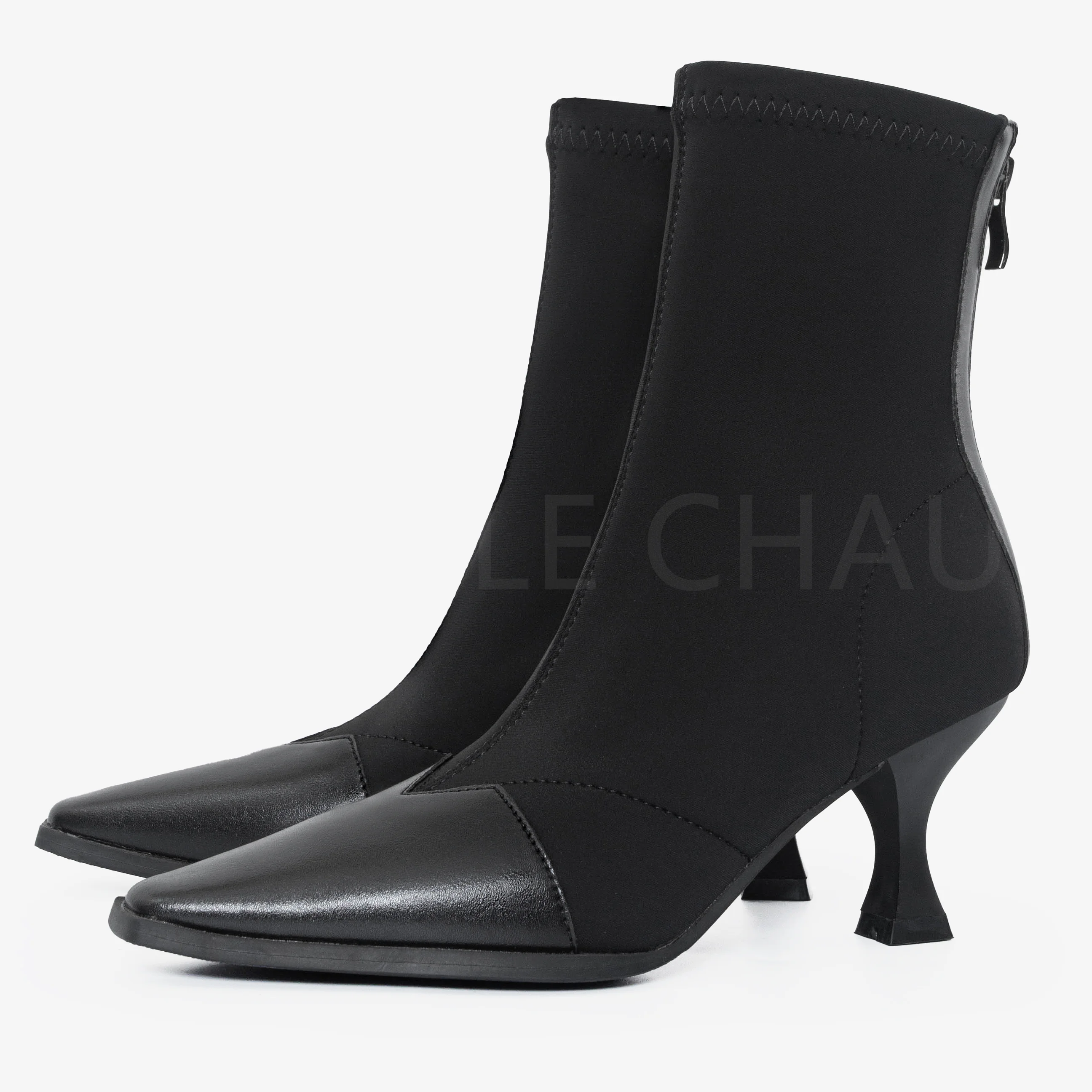 

【Measure your feet length before order】Women Pointy Toe Ankle Boots Botines Mujer Lady Mid-Calf Boot High Heels Shoes 140-CHC-33