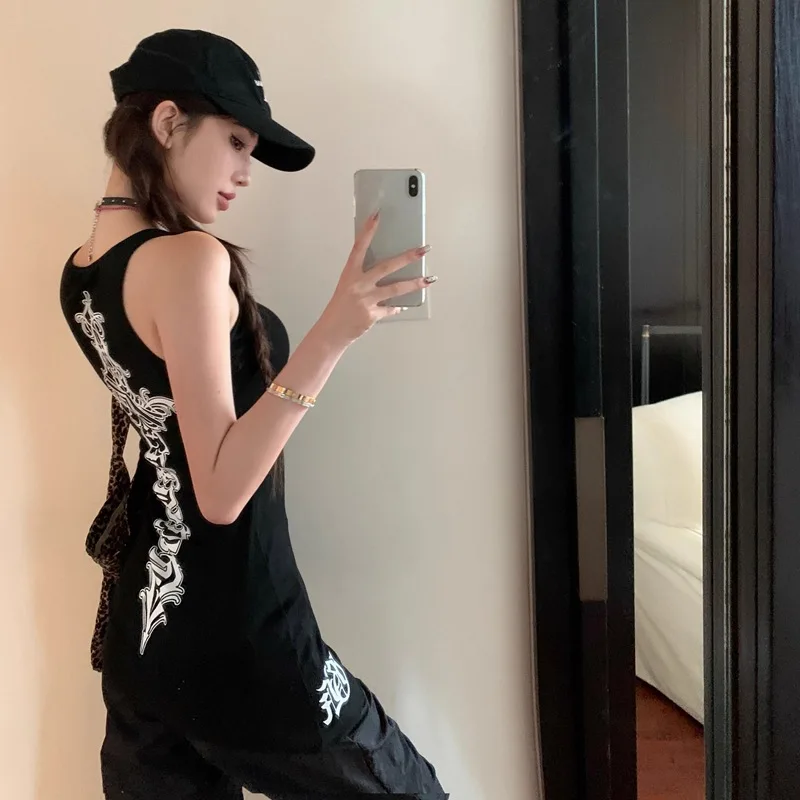 Rib Cotton Printed Slim Tank Top Sexy Bodycon Ribbed Cami Top Summer Stretch Sleeveless Top Longline Mid Tank For Women view 3