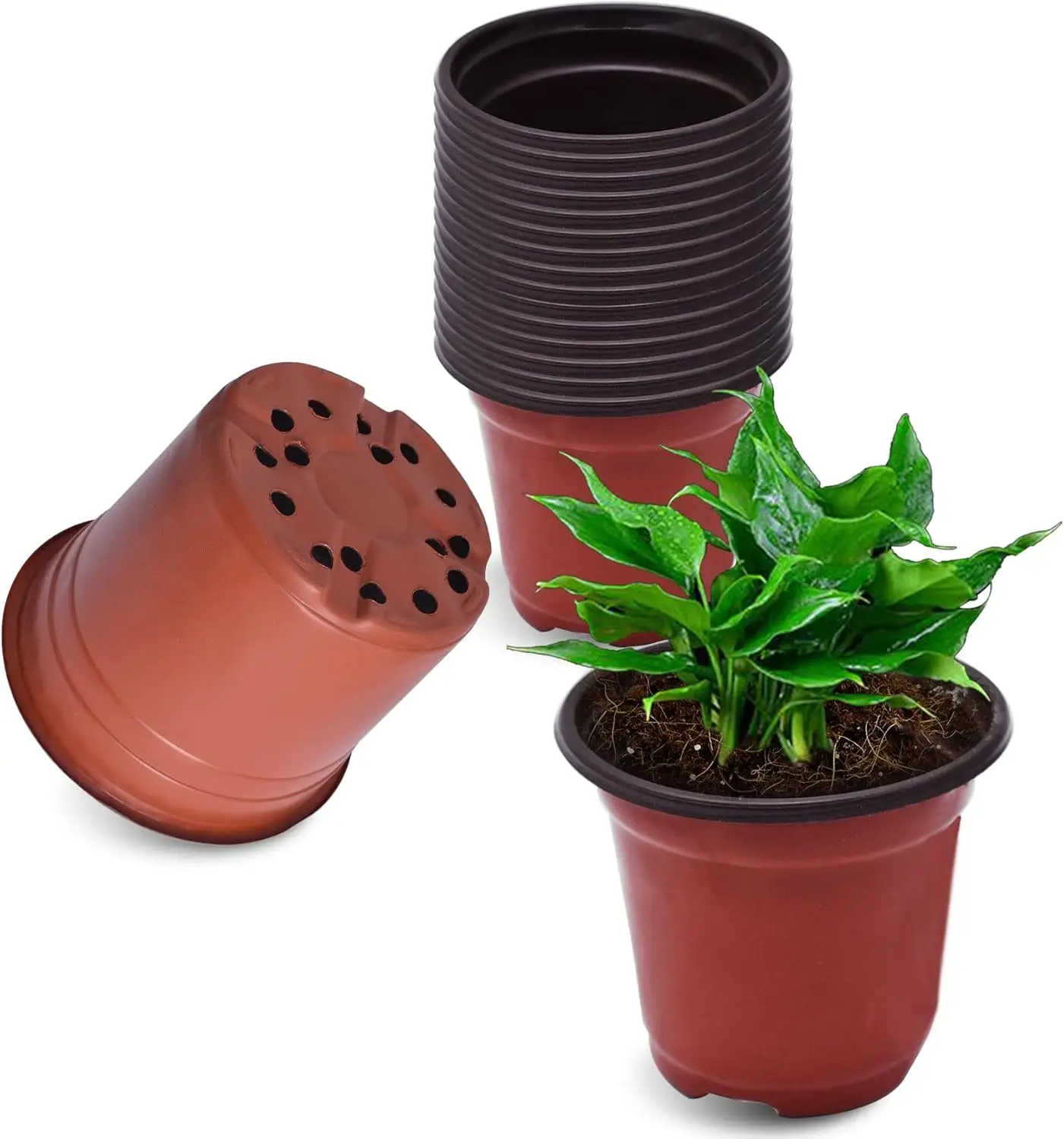 

100 Pack 8 Inch Nursery Pots Plastic Plant Pots Flexible Seedling Pot for Indoor and Outdoor Use