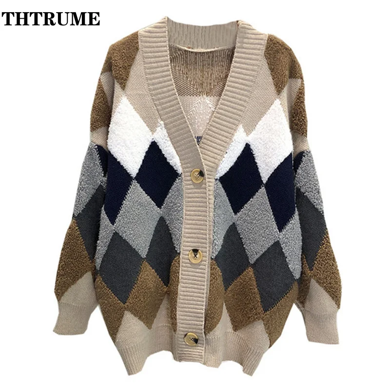 Puff Sleeve Elegant Women Sweater Fashion Patchwork Oversized Single Breasted Oversized Jumper Casual Autumn Winter Top Cardigan