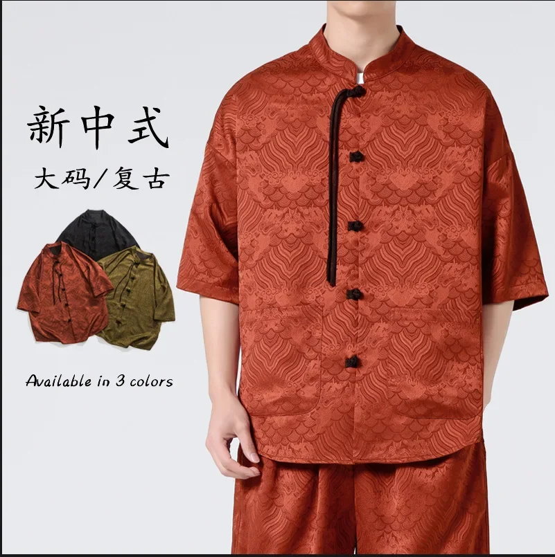 Chinese Style Plus Size Hanfu Men Clothing Vintage Casual Shirt Summer Ethnic Style Short Sleeve Oversize Mens Shirts Coat Y2k