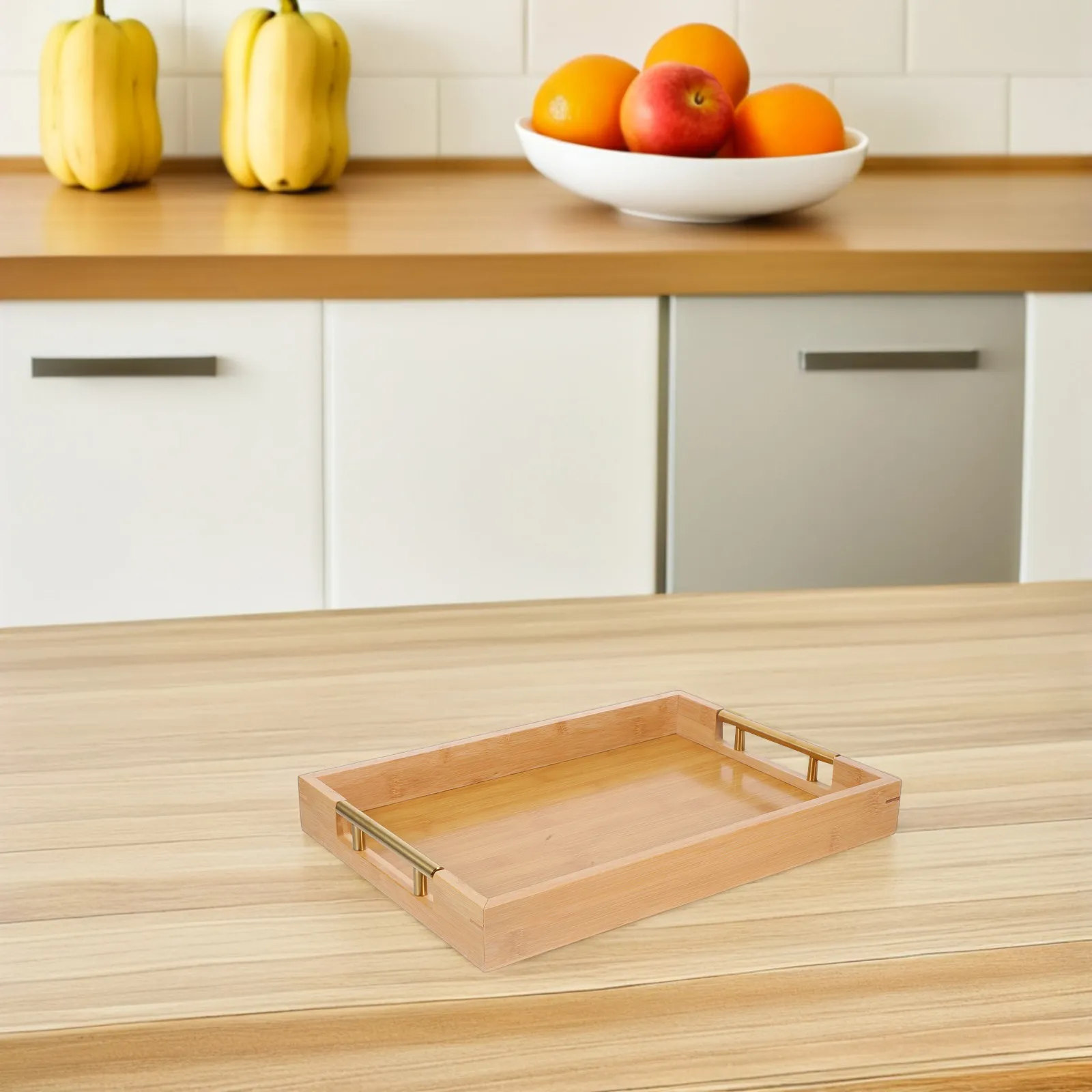 Wooden Serving Tray Bamboo Material with Comfortable Handles Rectangular Multi-Function Tray for Bed Coffee Table Ottoman Snack