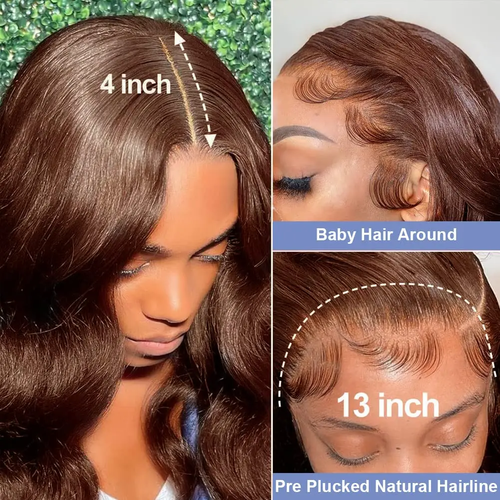 Bruine Lace Front Human Hair Pruiken Hd Transparant Lijmloze Body Wave 13X4 30 Inch Voorgeplukt Gekleurd Menselijk Haar Lace Frontale Pruik