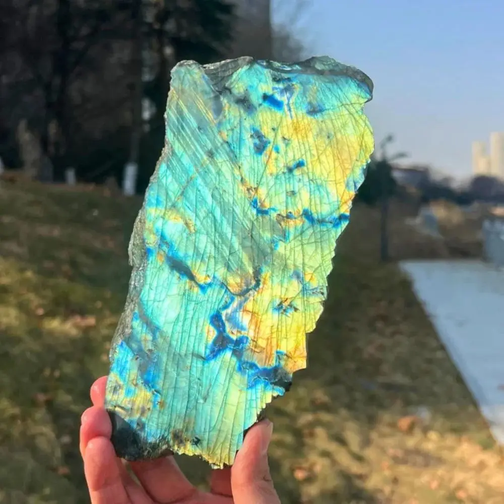 Large Slice Natural Labradorite Rough Multi Colour Flashy Slice Reiki Healing Crystal Gift Natural Crystal for Indoor Decoration