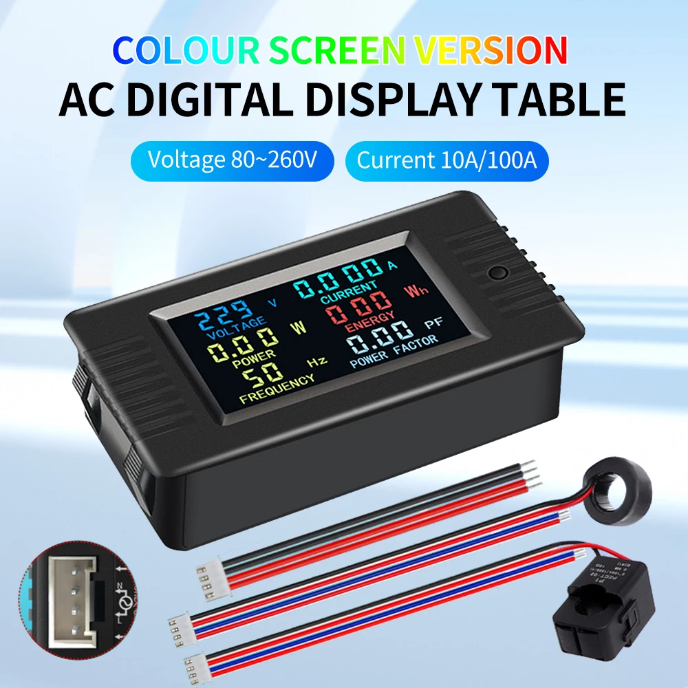 AC80~260V High Precision Power Tester LCD Screen Energy Meter Voltage Current Power Meter For Industrial Electricity Monitoring