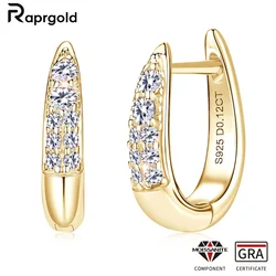RAPRGOLD GRA 여성을위한 인증 라운드 Moissanite 후프 귀걸이 925 스털링 실버 Huggie 귀걸이 파인 쥬얼리 선물 Pendientes