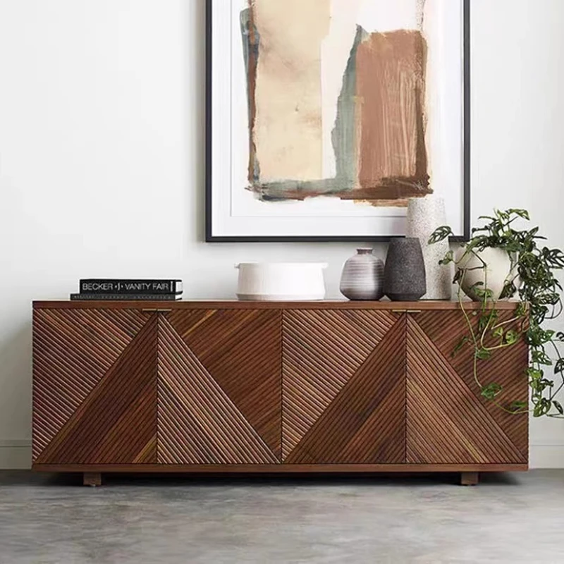 

Nordic solid wood dining side cabinet wabi wind log locker storage cabinet designer living room modern simple floor cabinet