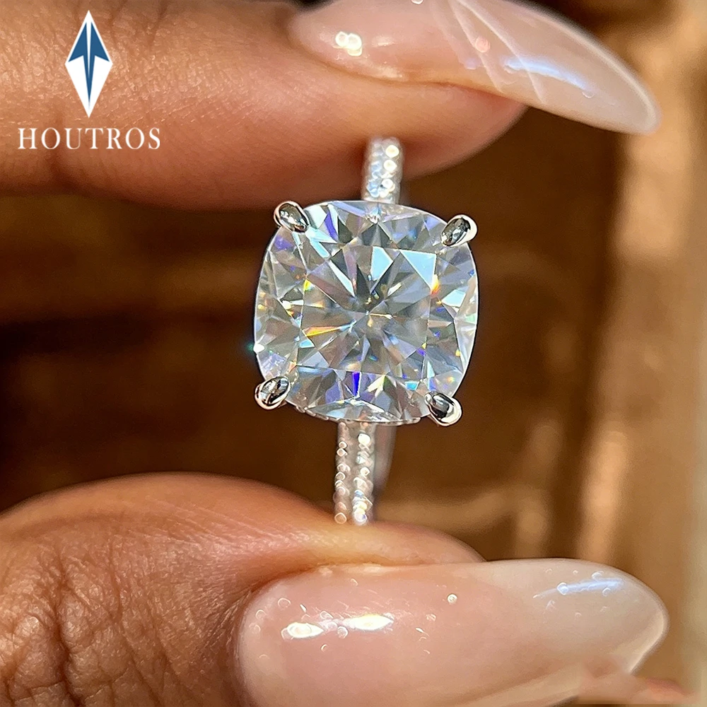

5Carat Cushion Cut Moissanite Rings for Women 925 Sterling Silver Hidden Halo Diamond Engagement Ring Wedding Bands Jewelry Gift