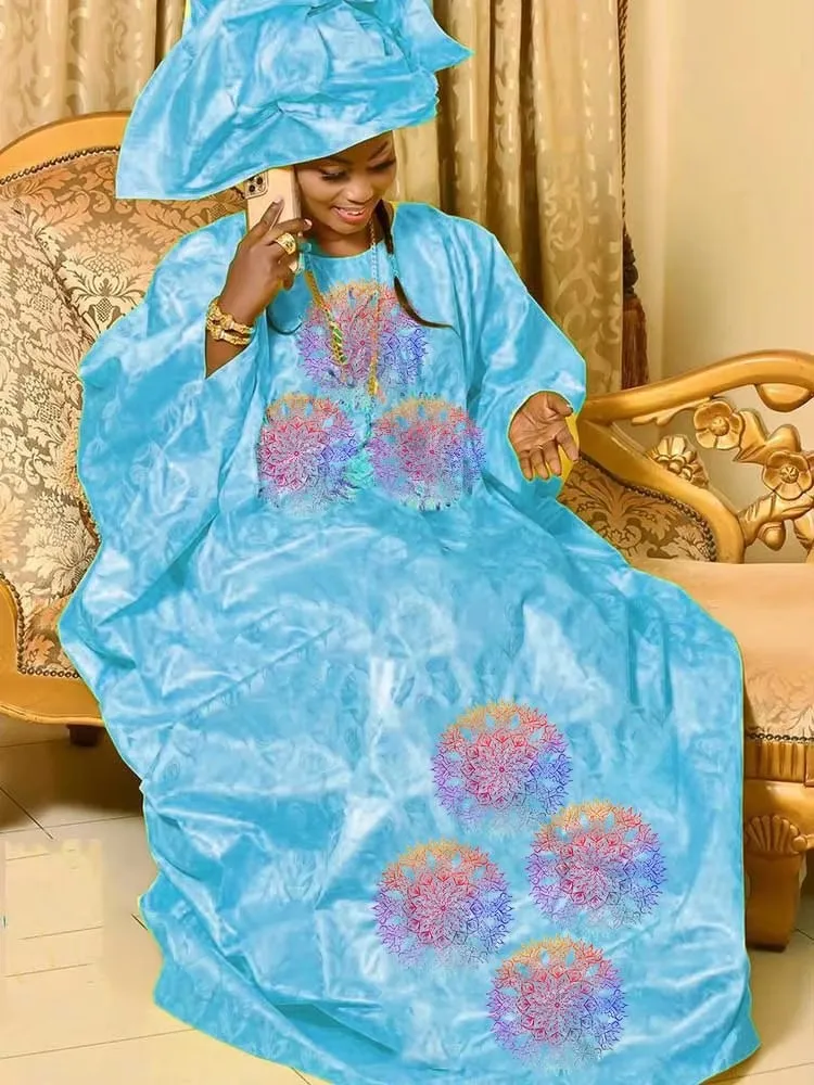 

Длинные платья Bazin Riche для традиционной свадебной одежды, платье Bazin Dashiki с шарфом, женская повседневная одежда с шарфом