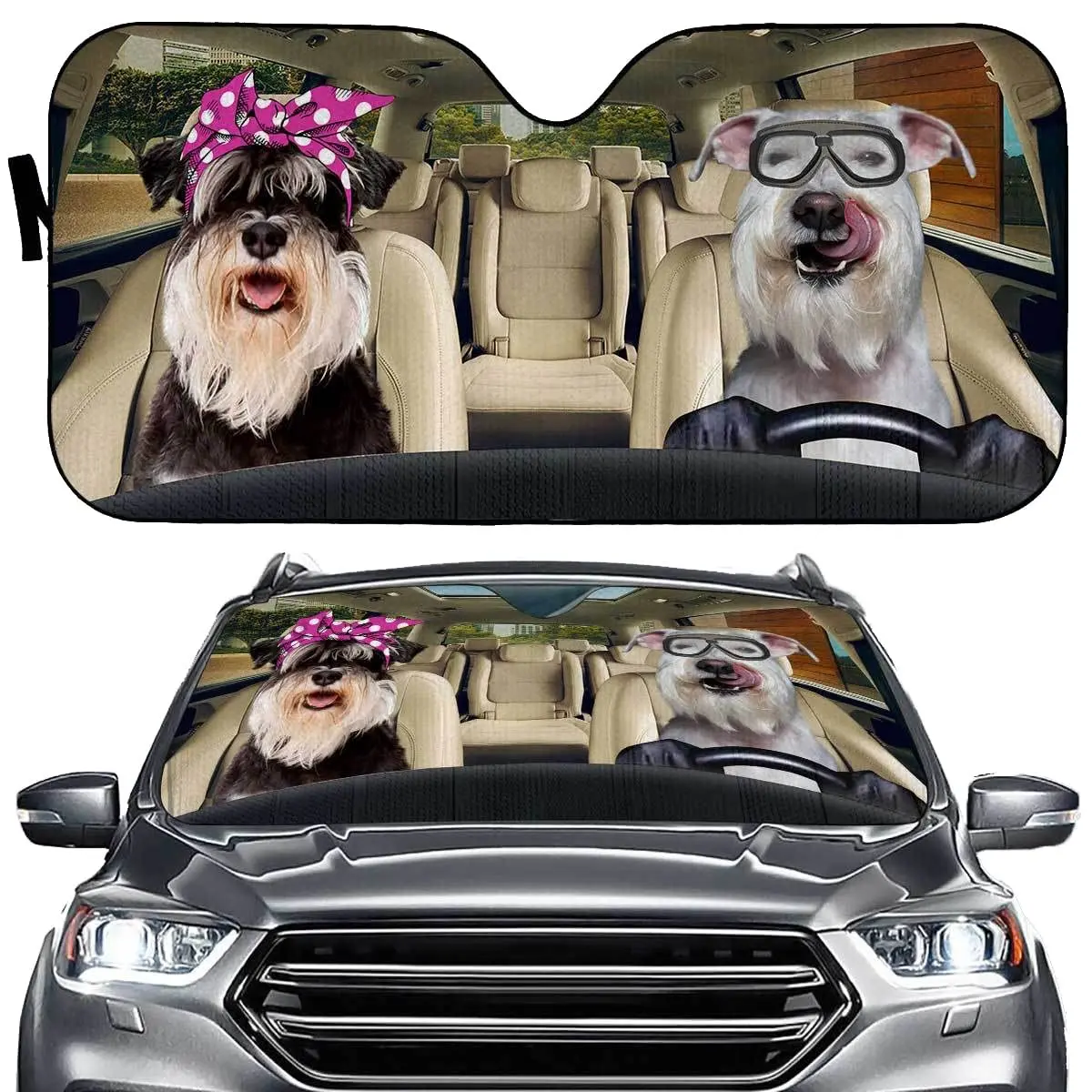 Miniature Schnauzer Dog Family Driving Dog Lover Car Sunshade Window Sunshade for Miniature Schnauzer Lover