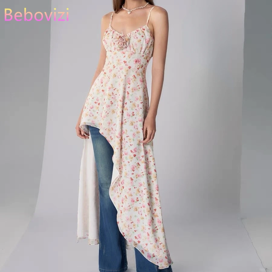 

Fashion New Floral Dress Summer Slant-Cut Bottom Slim Waist Long Dresses