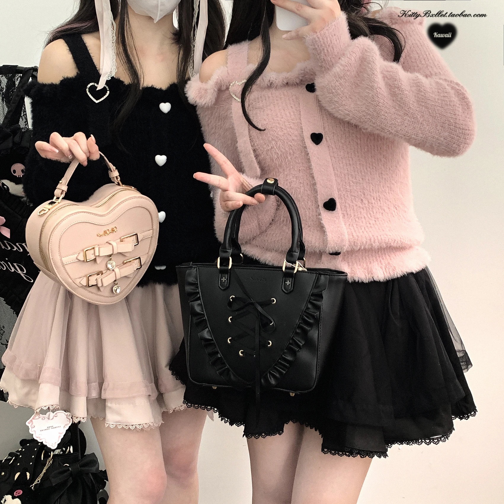 Dophee Original Japanese Lolita Knitted Top Autumn Winter Off Shoudler Love Button Cute Women Sweater School Students Knit Shirt