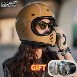 Pointed Nose Small Helmet Chrome Silver Rim Retro Motorcycle Fiberglass Helmet Four Season Full Face Helmet for Men and Women