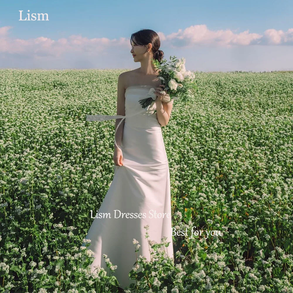 

LISM Simple Elegant Wedding Dresses Korean Women Photoshoot 2025 A-line Floor Length Strapless Bride Gown Custom Made