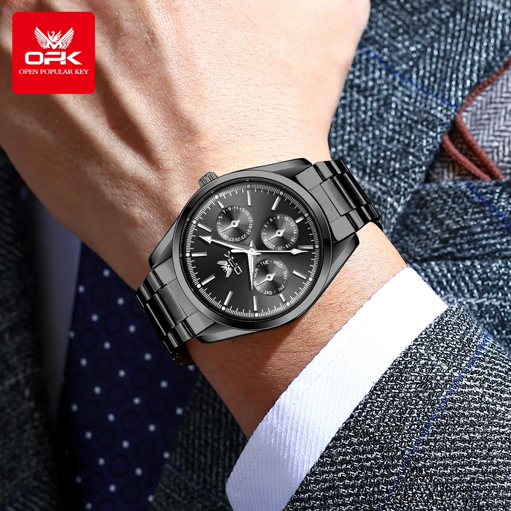 男性用OPKカジュアルウォッチ、ナイトライト、防水クォーツ時計、6024