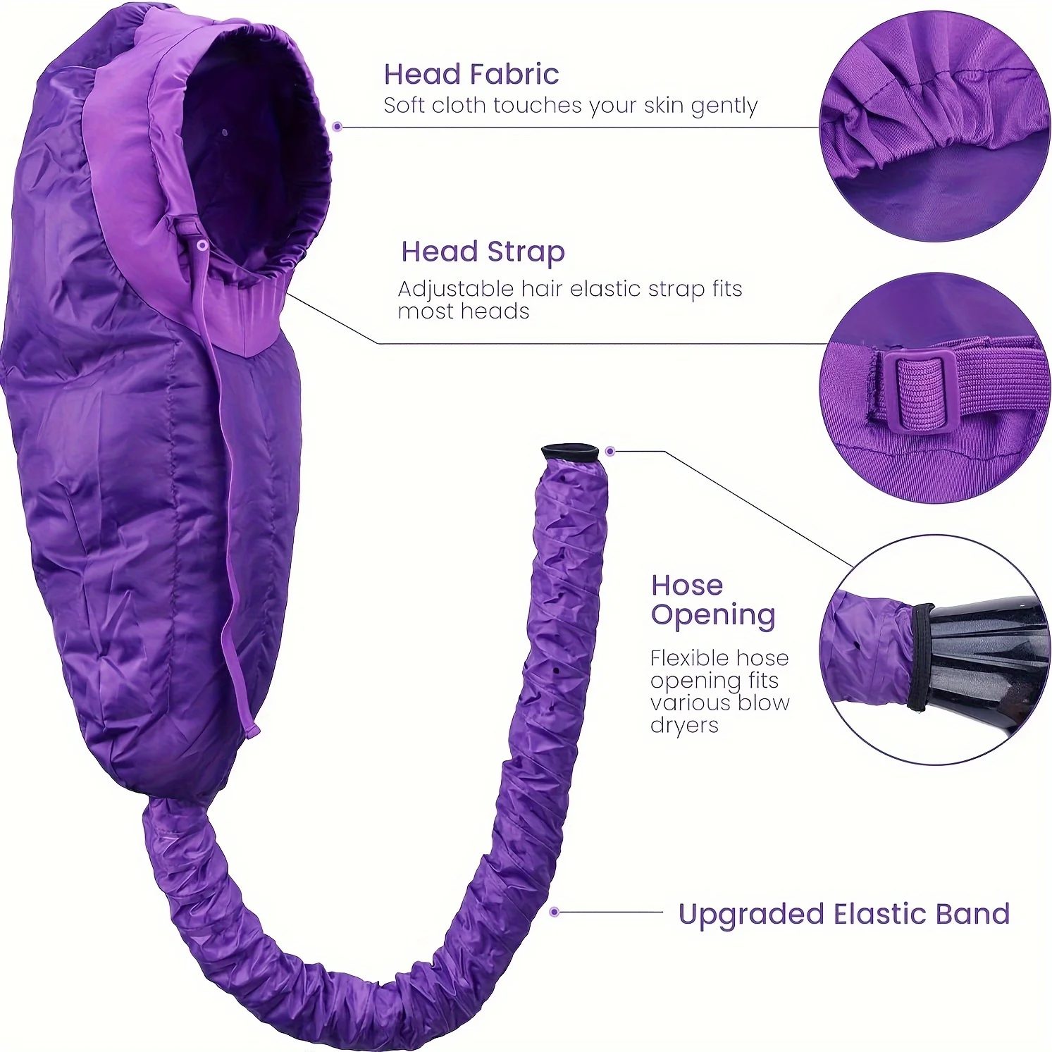 قطعة واحدة من مرفق مجفف الشعر بغطاء للرأس، غطاء تكييف عميق قابل للتعديل، غطاء حراري للتجفيف مع حزام مرن للشعر المجعد