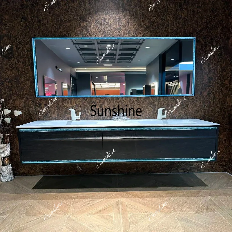 High-end washbasin seamless integrated bathroom cabinet combination luxury stone