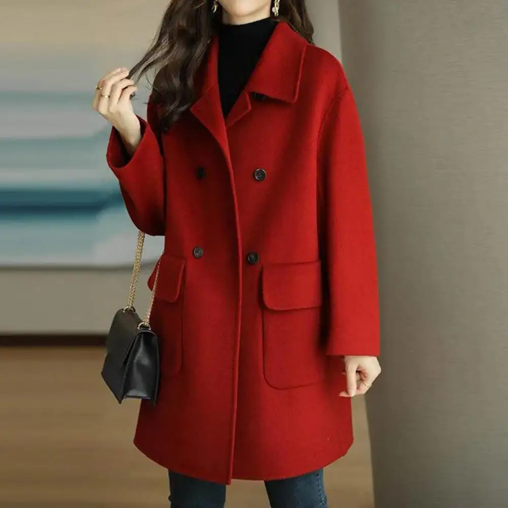 Double-breasted Lapel Coats Women Loose Woolen Coat Ultra-Thick Short Jacket Female Autumn Winter Elegant Casual Tops Outwear